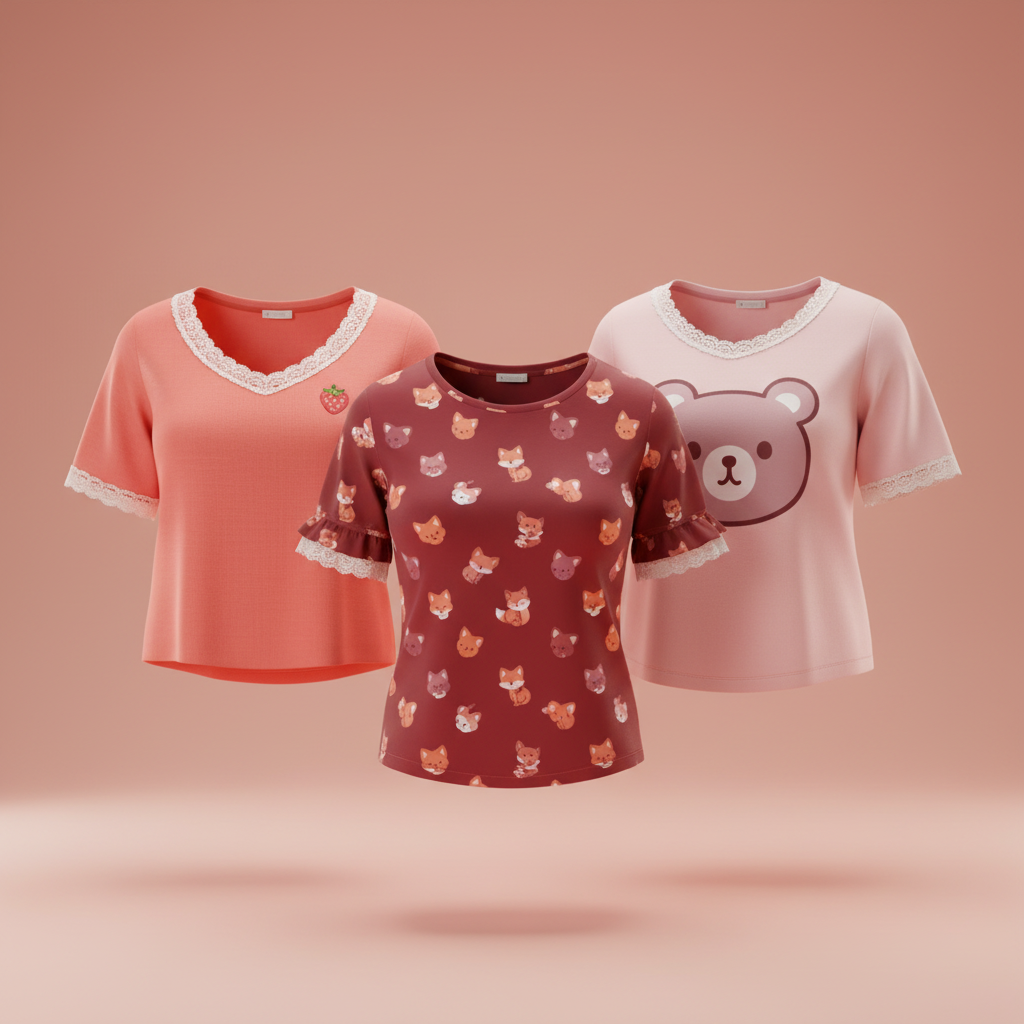 Tops Kawaii Femeninos 3D