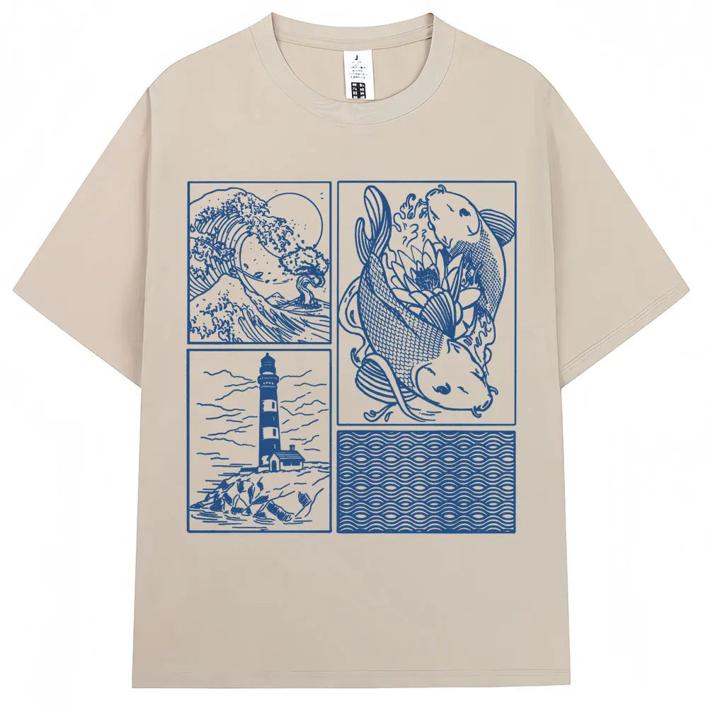 CAMISETA OVERSIZE UNISEX CON ESTAMPADO JAPONÉS HOKKAIDO VINTAGE