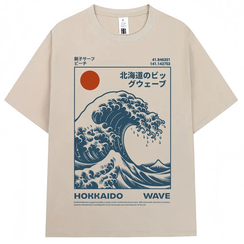 CAMISETA OVERSIZE UNISEX CON ESTAMPADO JAPONÉS HOKKAIDO VINTAGE