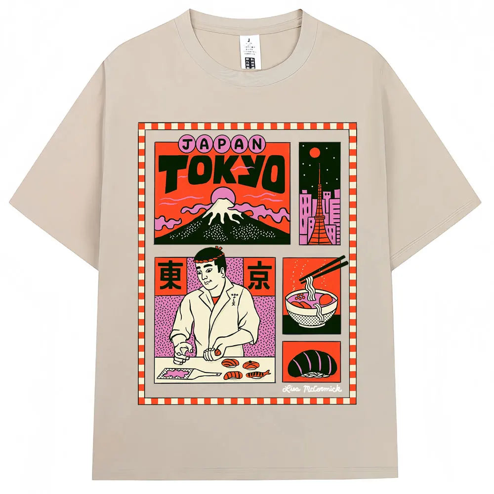 CAMISETA OVERSIZE UNISEX CON ESTAMPADO JAPONÉS HOKKAIDO VINTAGE