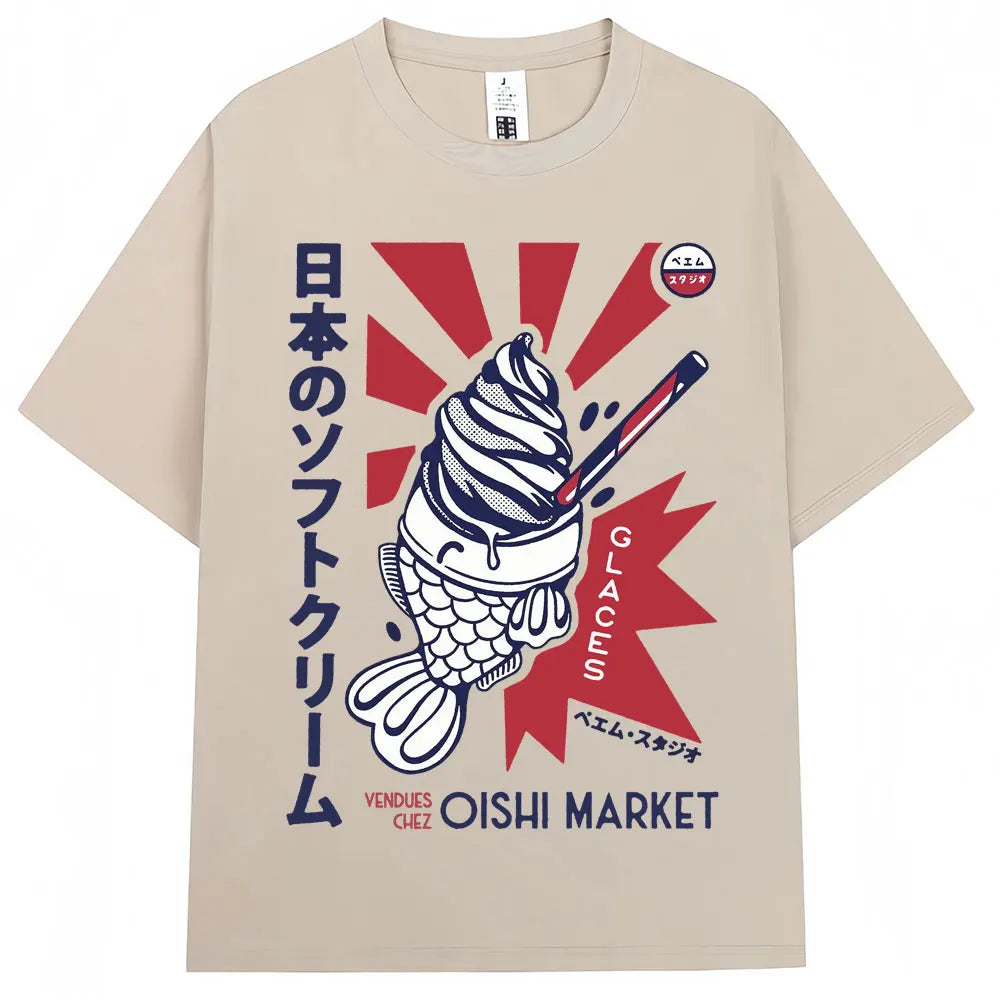 CAMISETA OVERSIZE UNISEX CON ESTAMPADO JAPONÉS HOKKAIDO VINTAGE